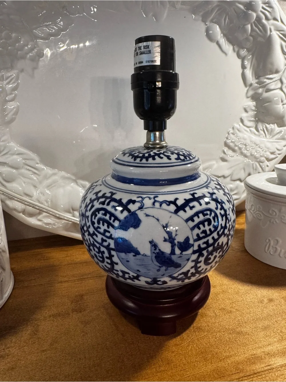 Mid-century Chinoiserie Asian Petite Blue and White Ginger Jar Table Lamp 9”
